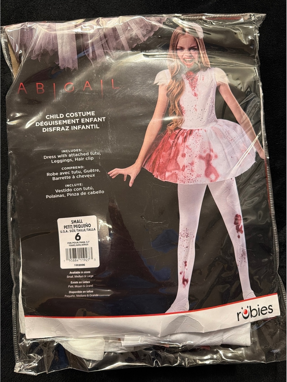 Abigail Child Costume with Dress, Tutu, Leggings, and Hair Clip - Size 6